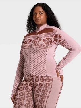 Seamless Fair Isle Print Zip-Up Jacket & Leggings Size XXL